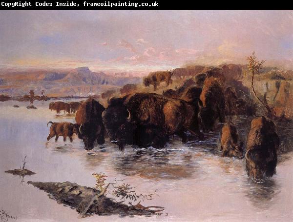 Charles M Russell The Buffalo Herd